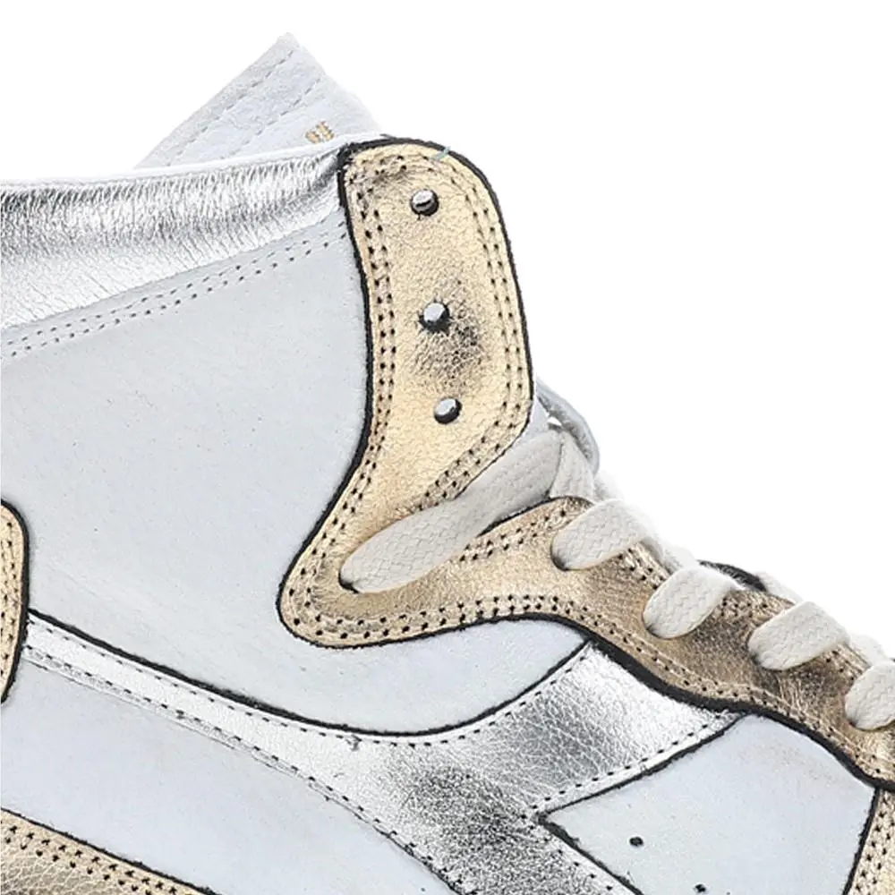 Diadora shoes - diadora Mi Basket Metallic Pigskin Used High Top - 179440-C1354 - Beige, White 11