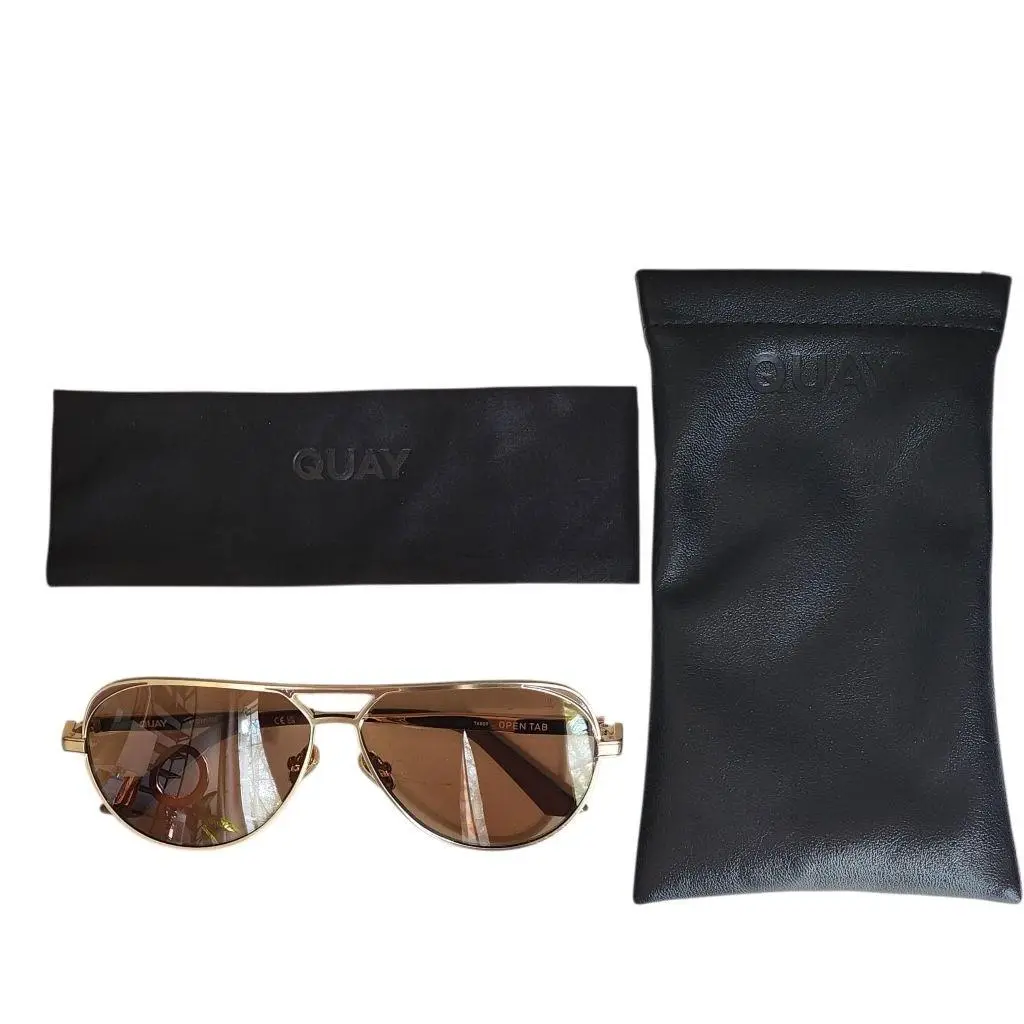 Quay Open Tab Gold Brown Aviator Sunglasses 76809 by QUAY