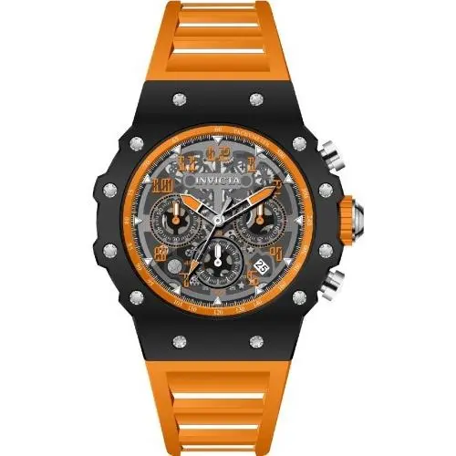 Invicta Mens 43.5mm Quartz Racing Vaulthan Orange/black Tone Silicon Strap Watch - Dial: Black, Band: Black, Bezel: Yellow