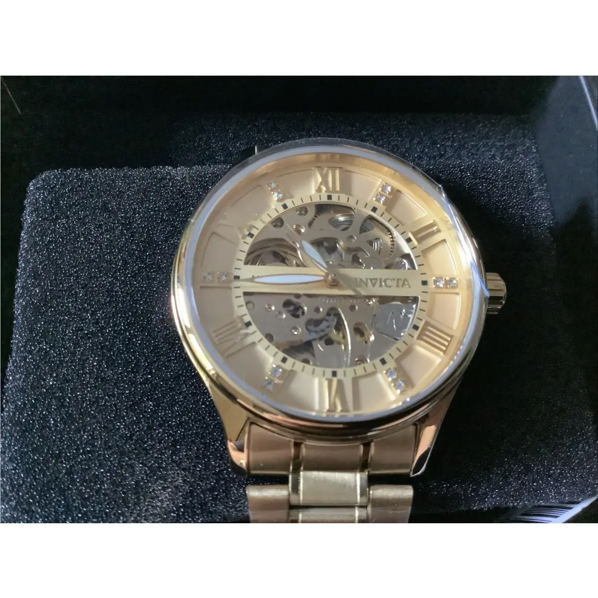 Invicta Objet D Art Mn`s Automatic Skeleton Gold Tone Bracelet 40mm