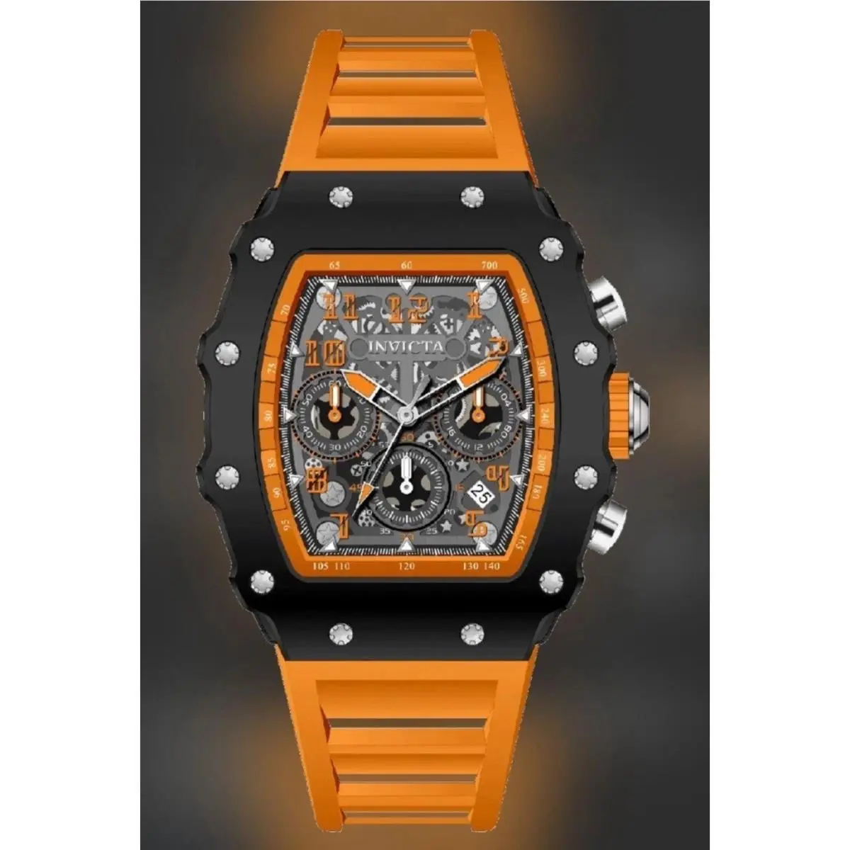 Racing Vaxlor Date Unisex Orange Strap Black/silver Face 69772 w/ Box by Invicta