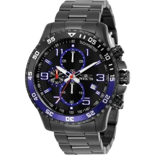 Invicta Men`s 45mm Specialty Chronograph Black/blue Tone Bracelet SS Watch
