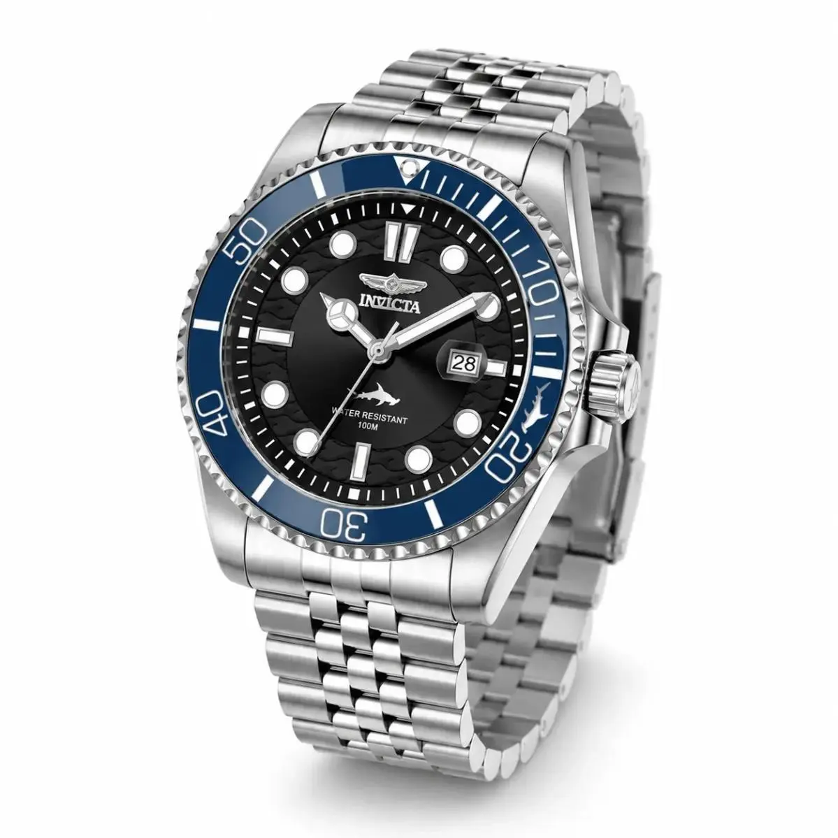 Pro Diver Men`s Watch 43mm Black Dial Blue Bezel Jubilee Style 50805 by Invicta