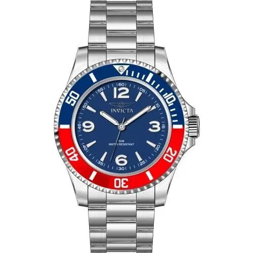 Invicta Men 40mm Quartz Specialty Rowan Blue/silver/red Tone SS Bracelet Watch - Dial: Blue, Band: Silver, Bezel: Silver