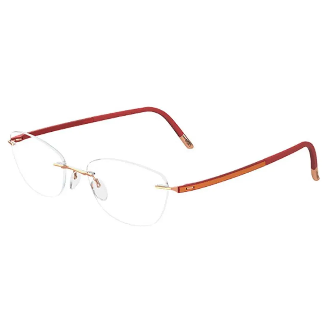 Eyeglasses Frames 5479 20 6055 Gold Red Cat Eye Rimless 19-140 by Silhouette