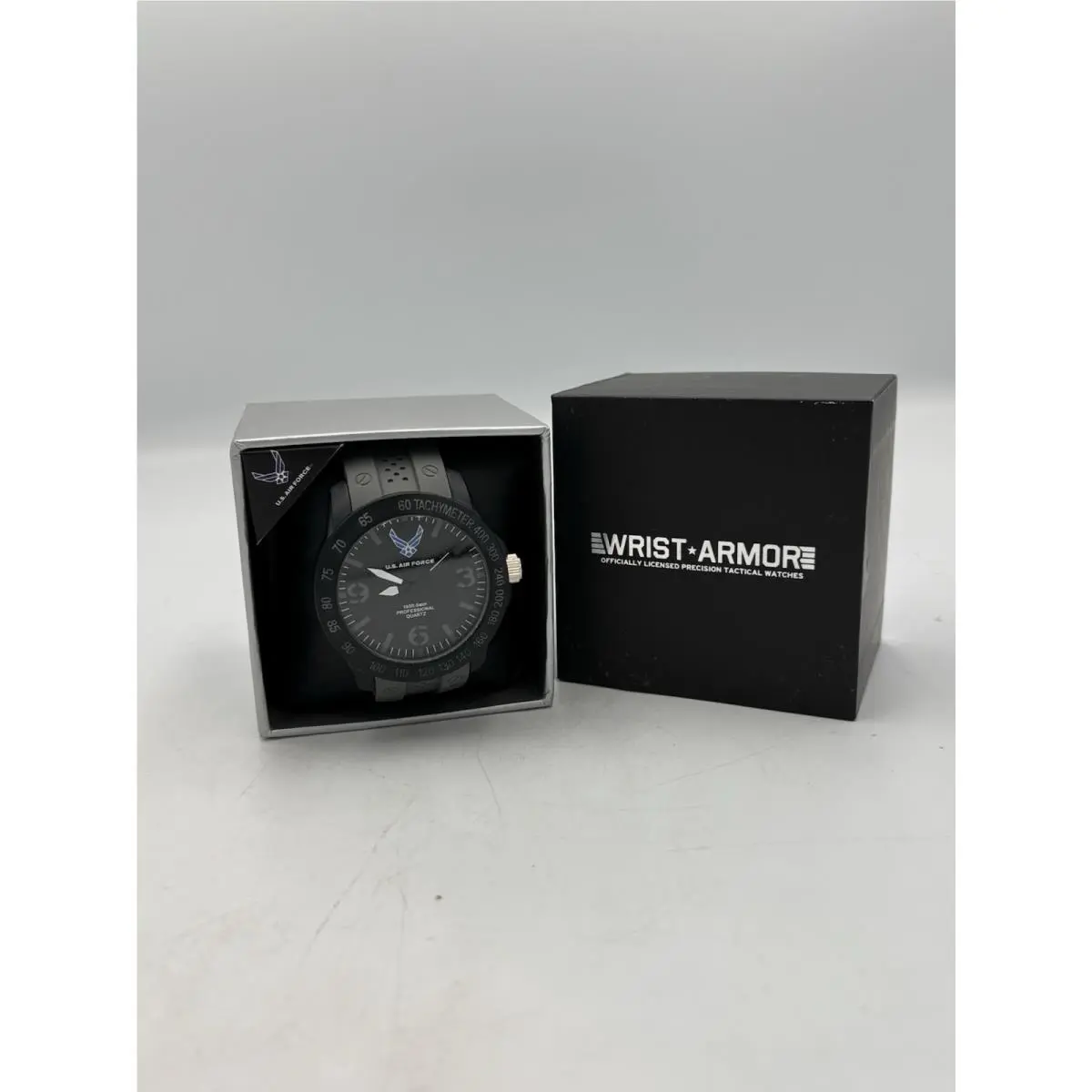 U.s. Air Force F3/1005 Quartz Watch Black Tachymeter Box Papers by Wrist Armor