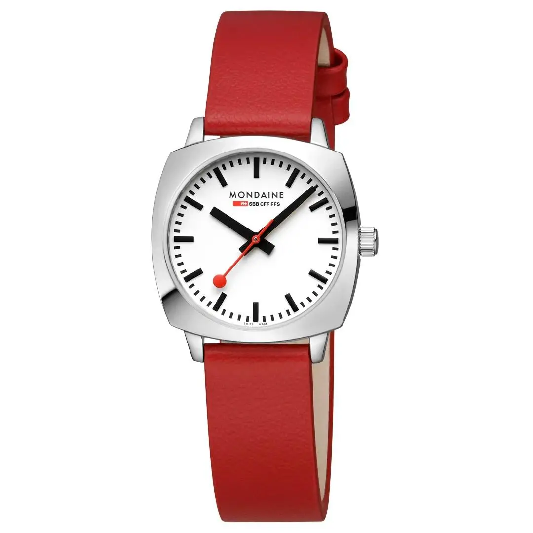 Mondaine MSL.31110.LCV Ladies Watch Petite Cushion 31mm 5ATM Red Strap