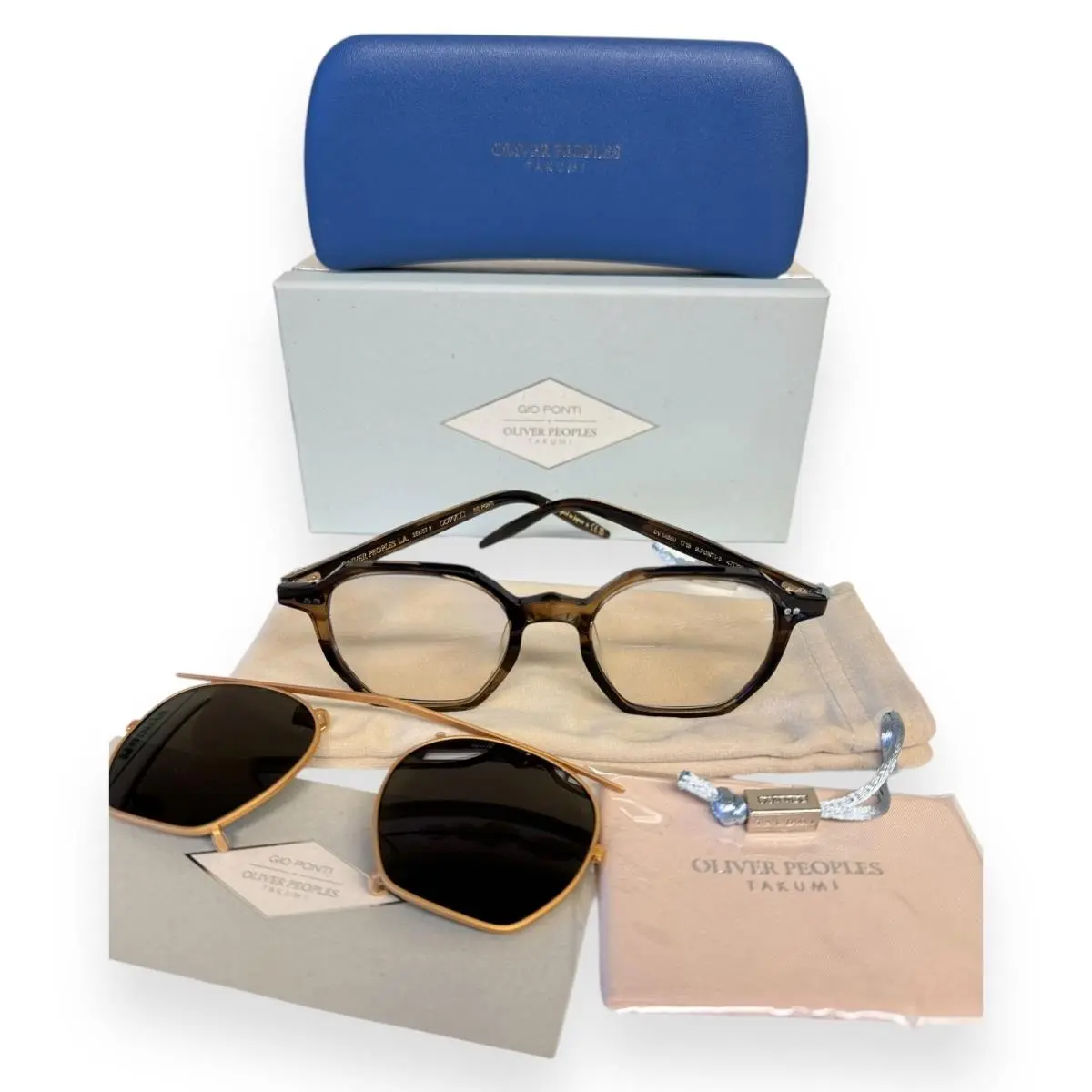 G. Ponti-5 Eyeglasses Clip-on Sunglass Crystal Brown Gold W/case by Oliver Peoples