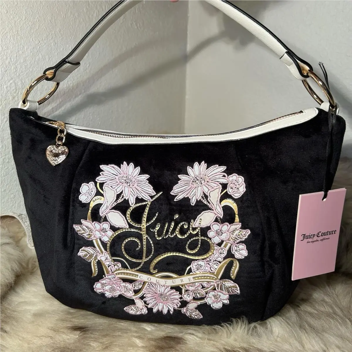 Juicy In Bloom Hobo Shoulder Bag - Liquorice Black by Juicy Couture