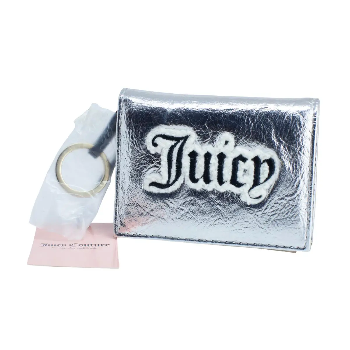 Juicy Couture Shear Genius Silver Metallic Small Bifold Wallet Y2K Logo