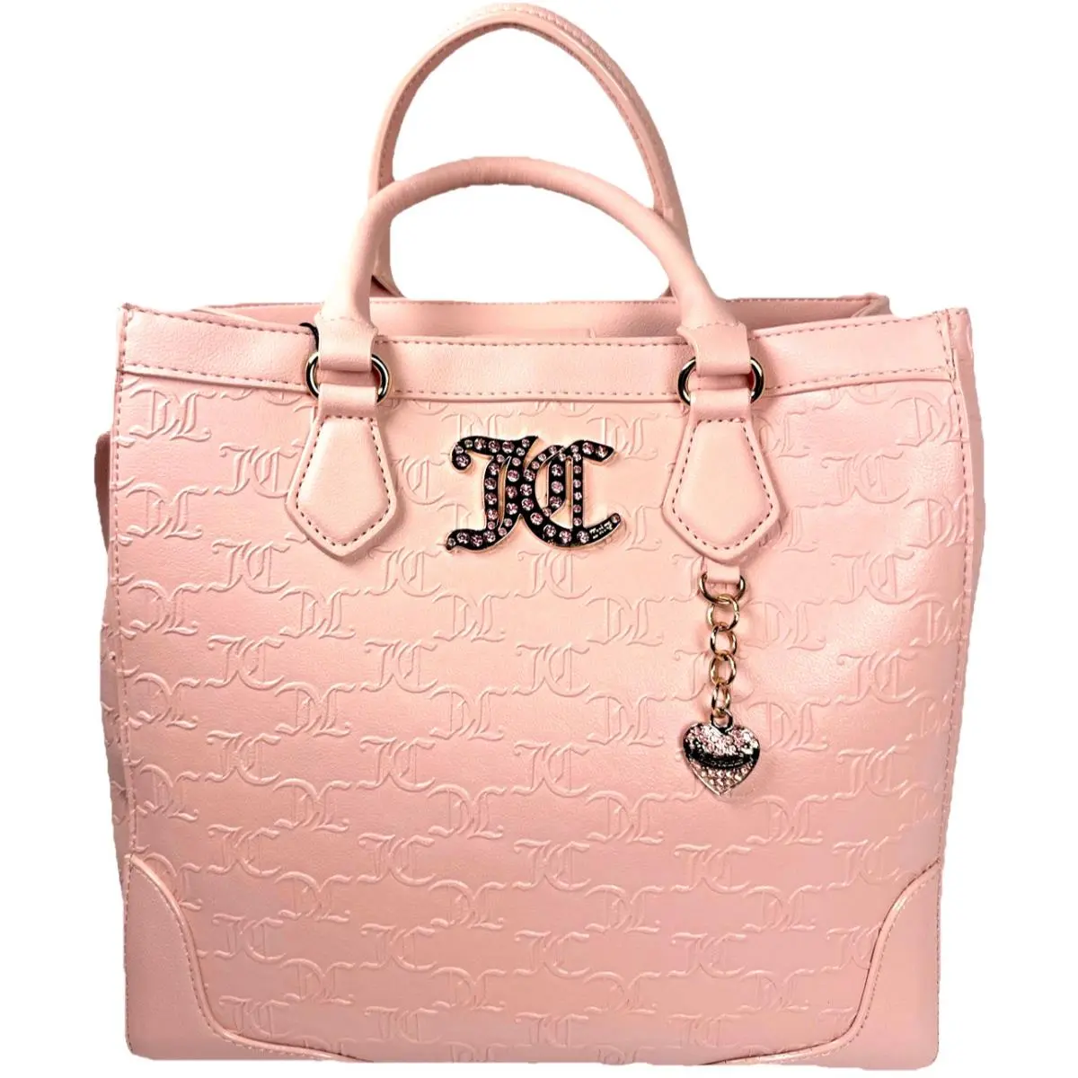 Juicy Couture Pink Diamond Embossed Tote Bag Rhinestone Logo Charm