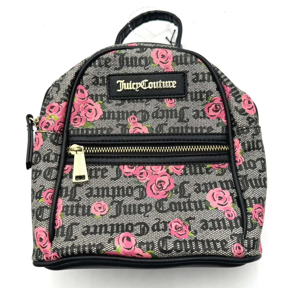Juicy Couture Rose Logo Mini Backpack Black Pink Gold Chain Crossbody Y2k