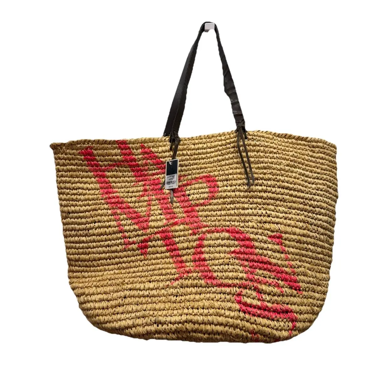 Pink Hamptons Straw Wicker Oversized Tote Leather Handles by Juicy Couture