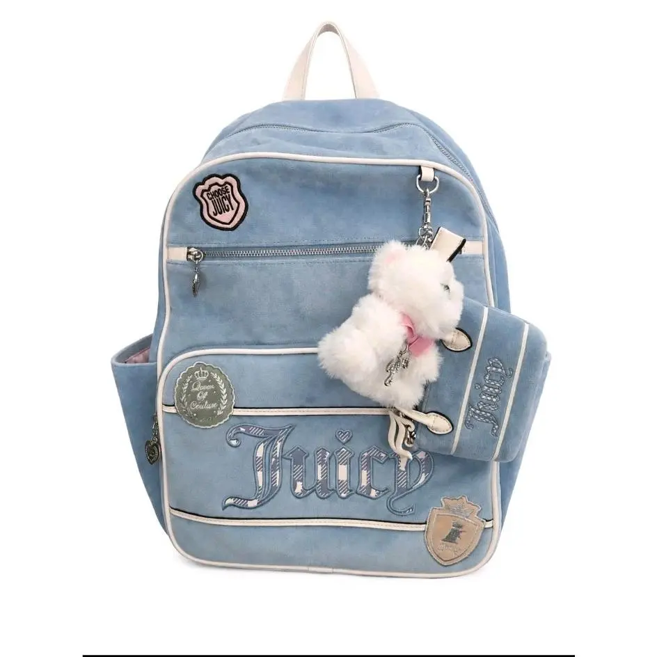 2026 Juicy Couture Study In Style Velour Backpack Bear Set Blue