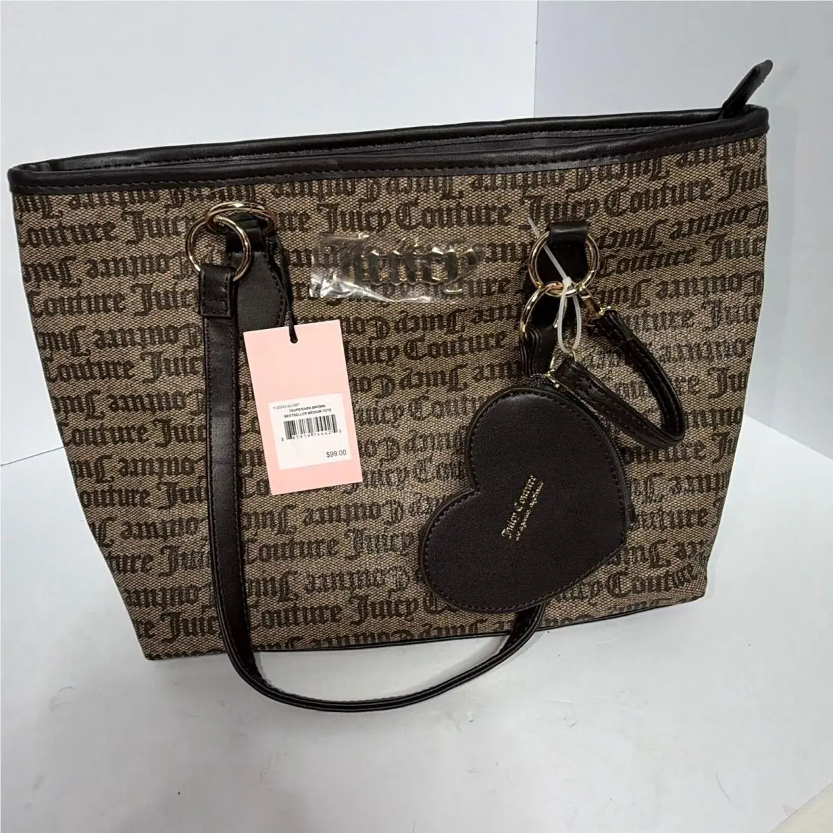 Bestseller Medium Tote Taupe/dark Brown Monogram - w/ Charm by Juicy Couture