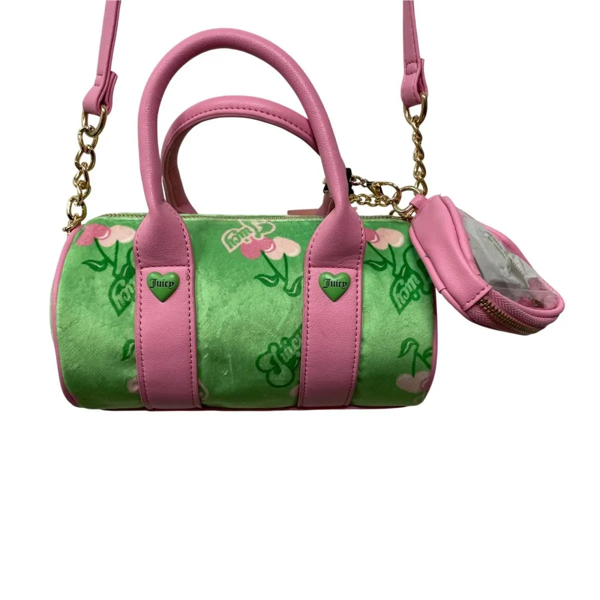 Juicy Couture Retro Cherry Mini Bag Green Pink Velour Barrel Girly Y2K Trend