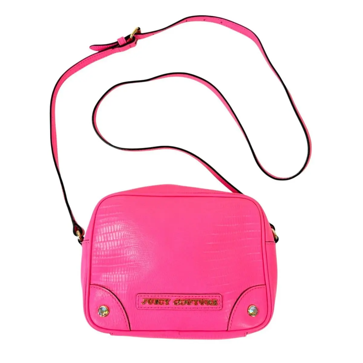 Juicy Couture Pink Purse Camera Bag Leather Lizard Embossed Crossbody