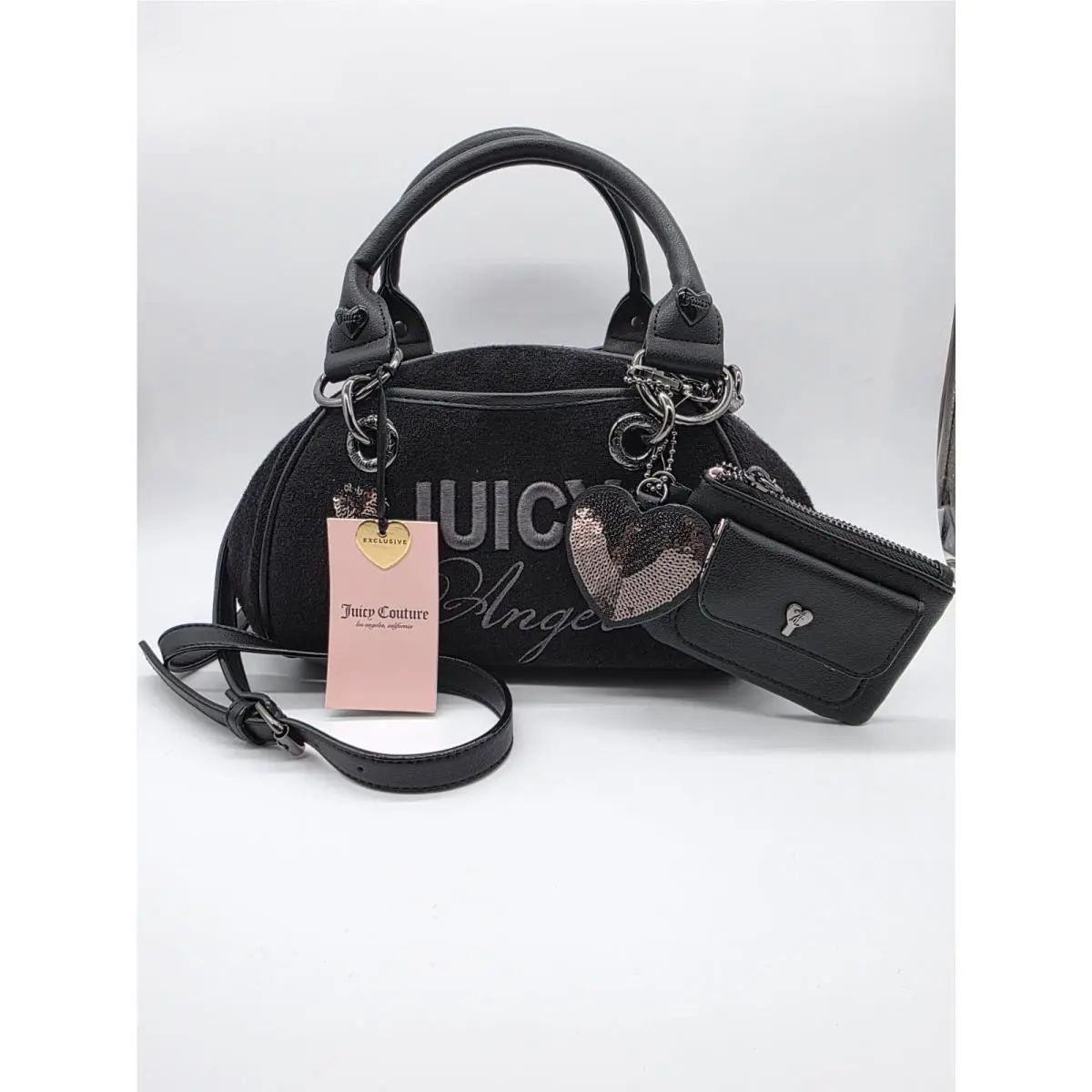 Juicy Angel Satchel Licorice Black Heart Charm Crossbody Bag by Juicy Couture