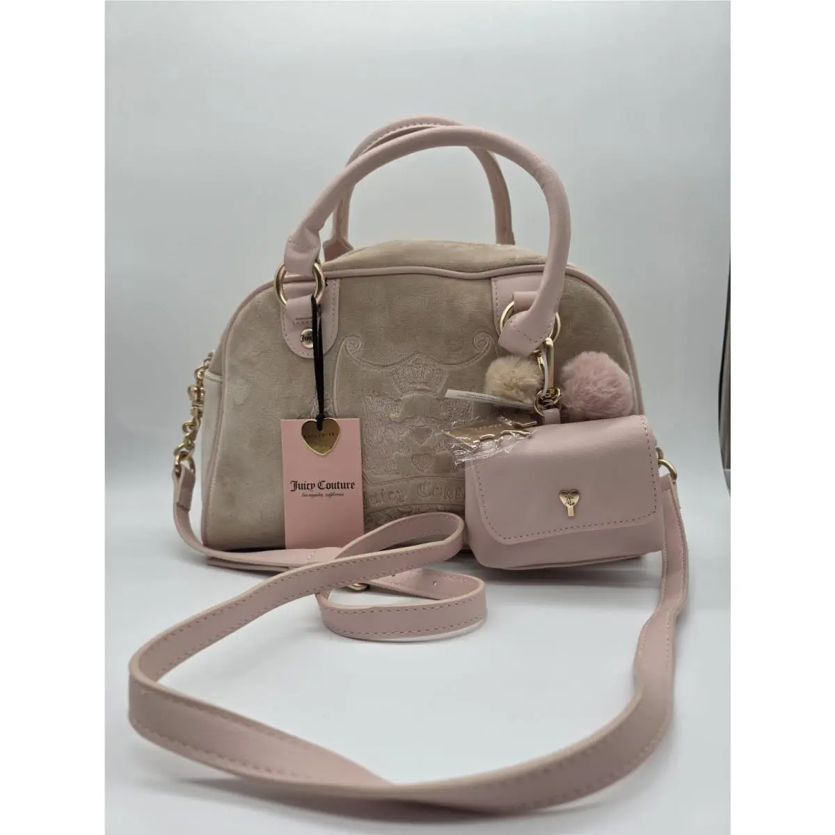 Juicy New Love Chapter Satchel Couture Love Chapter Satchel Tan Pink Velour Scottie Dogs Satchel by Juicy Couture