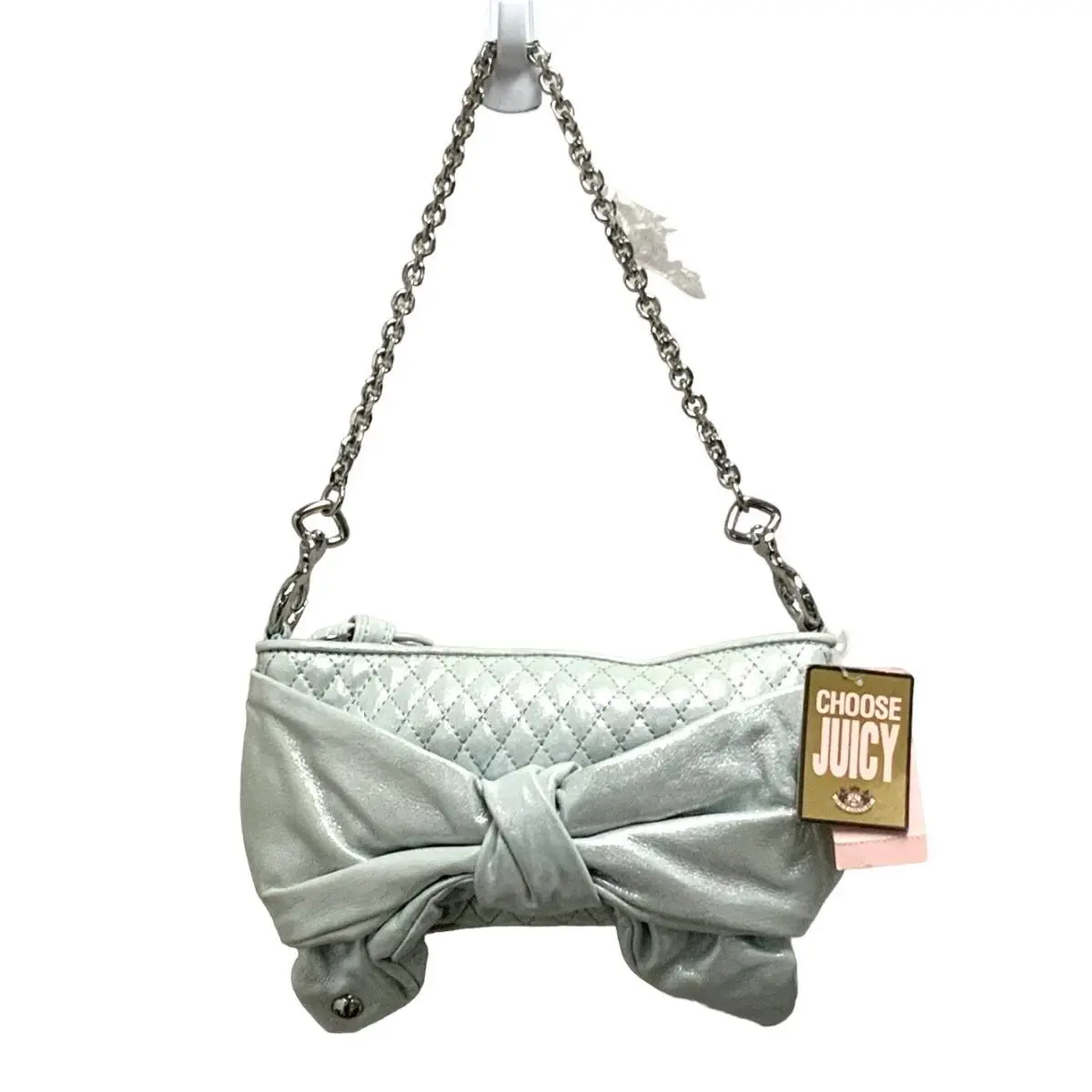 Juicy Couture Silver Bow Quilted Shimmer Chain Bag Purse - Handle/Strap: Silver, Hardware: Blue, Exterior: Silver