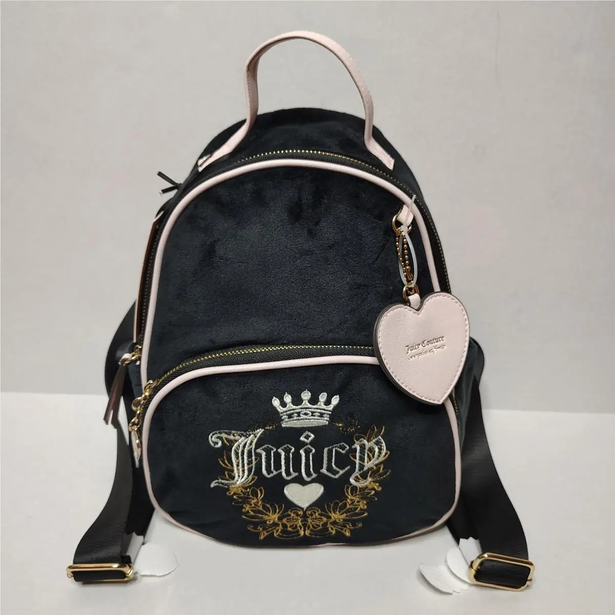 Juicy Couture Black Liquorice Velour Heritage Embroidered Mini Backpack