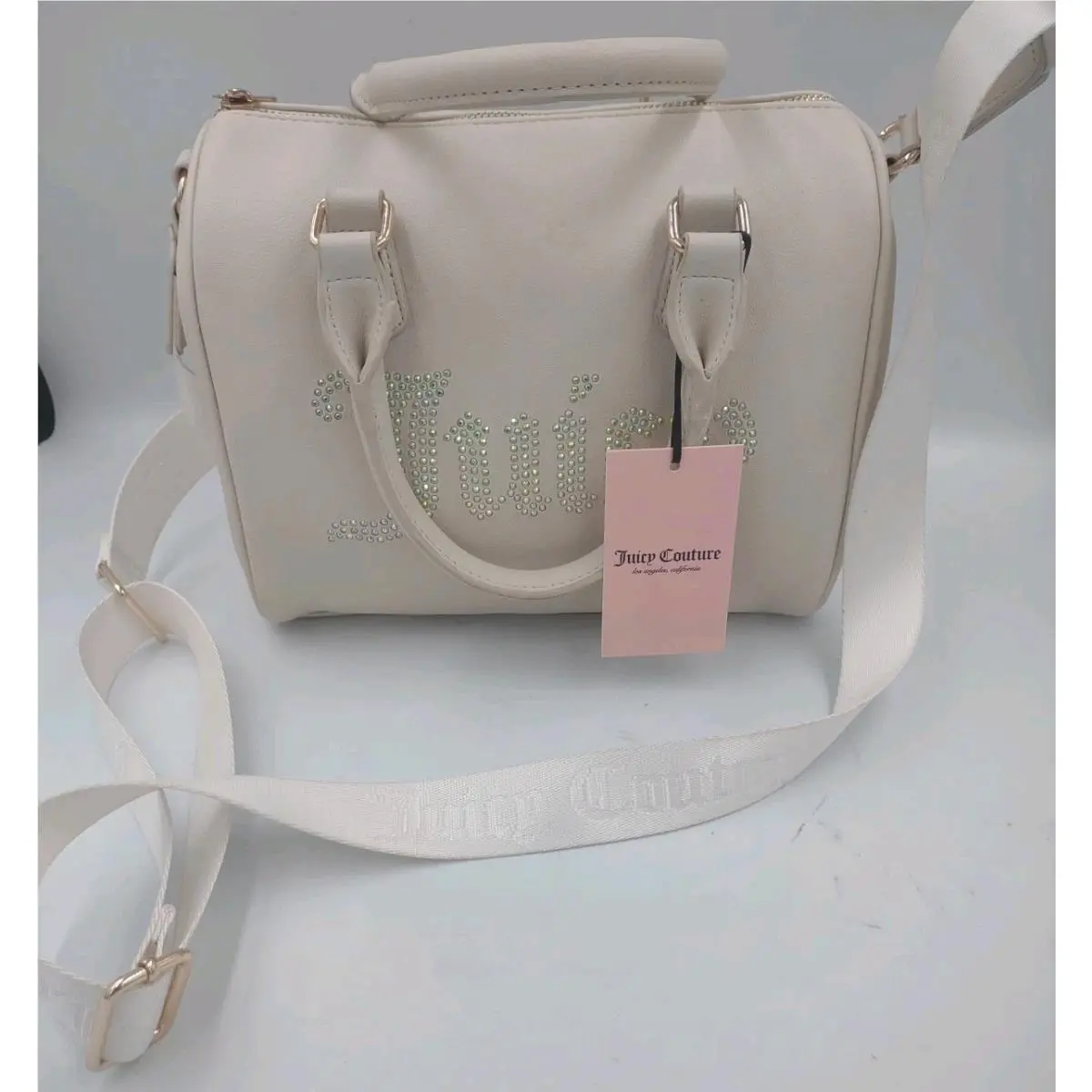 Rhinestone Satchel Handbag Crossbody Bag Cream Womens 9-Inch by Juicy Couture