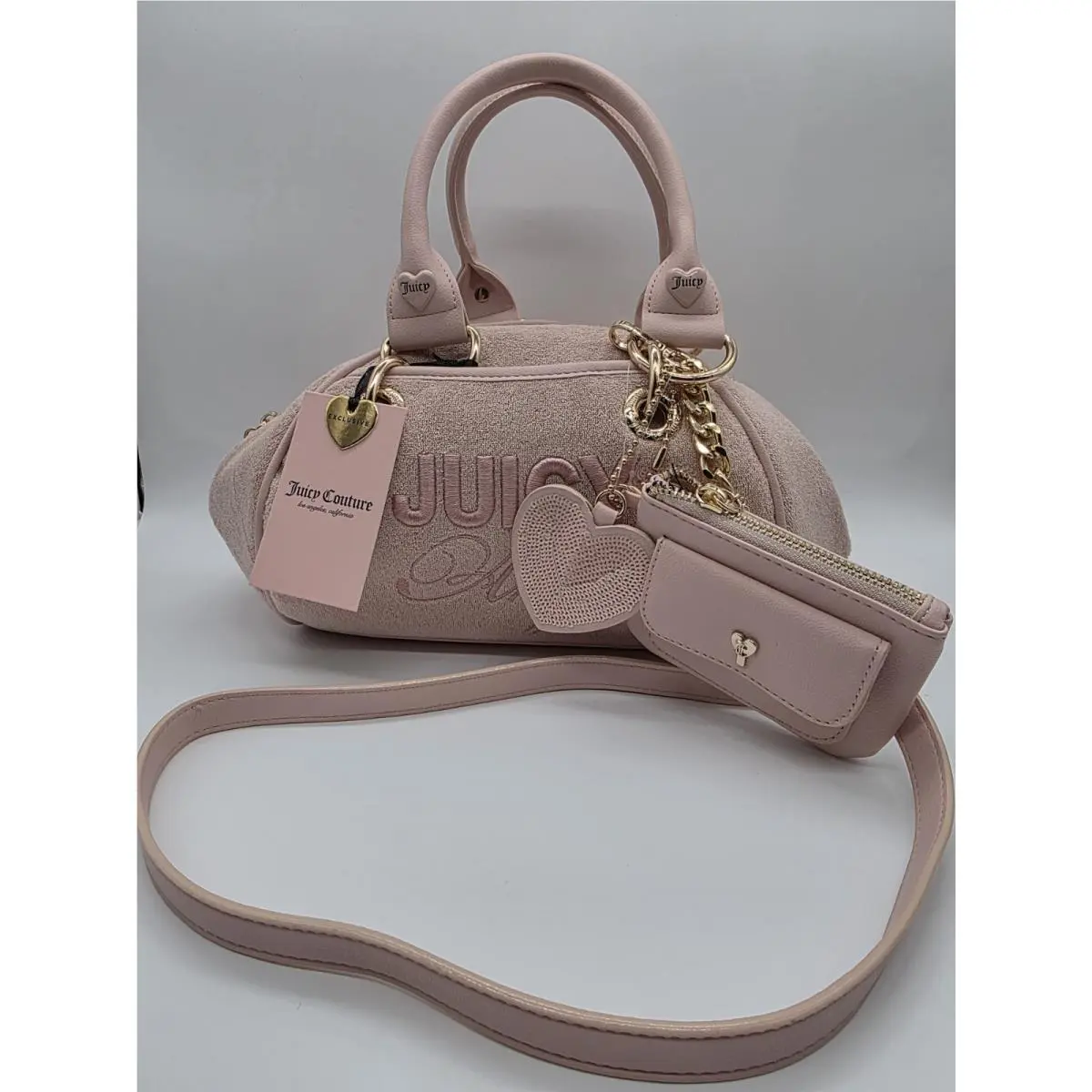 Juicy Angel Satchel Pink Clay Heart Charm Crossbody Bag by Juicy Couture