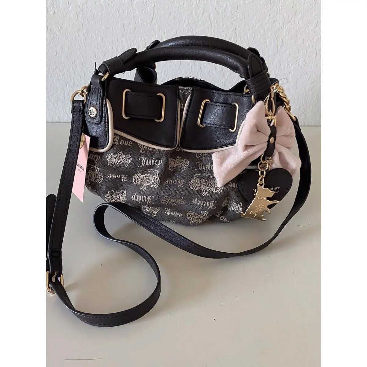 Juicy Fan Club Crossbody Bag Chocolate Sandstone Bow Charms by Juicy Couture