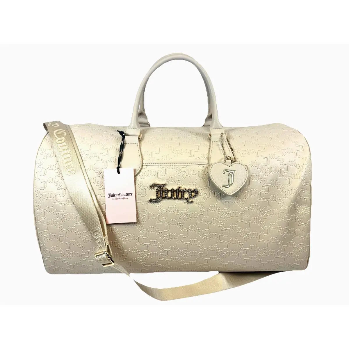 Juicy Couture Cream Embossed Monogram Duffle Bag Rhinestone J Charm