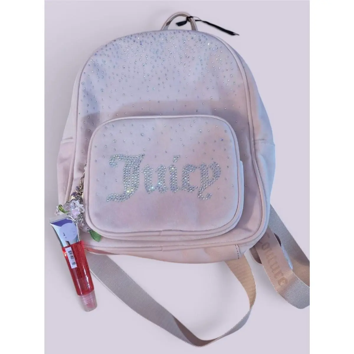 Juicy Couture Pink Velour Rhinestone Mini Backpack Y2K Coquette Charm Bag