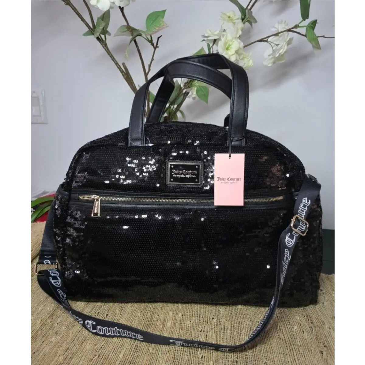Black Sequins Tote Weekender Overnight Bag by Juicy Couture