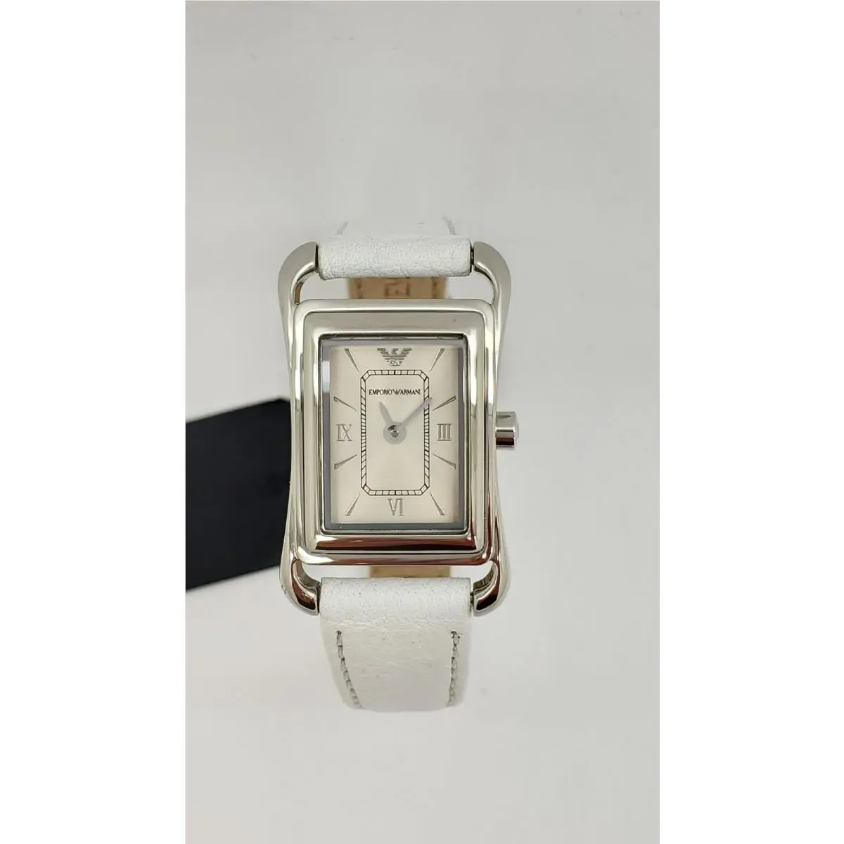 AR5523 Silver Tone Beige Dial White Leather Strap Womens Watch by Emporio Armani