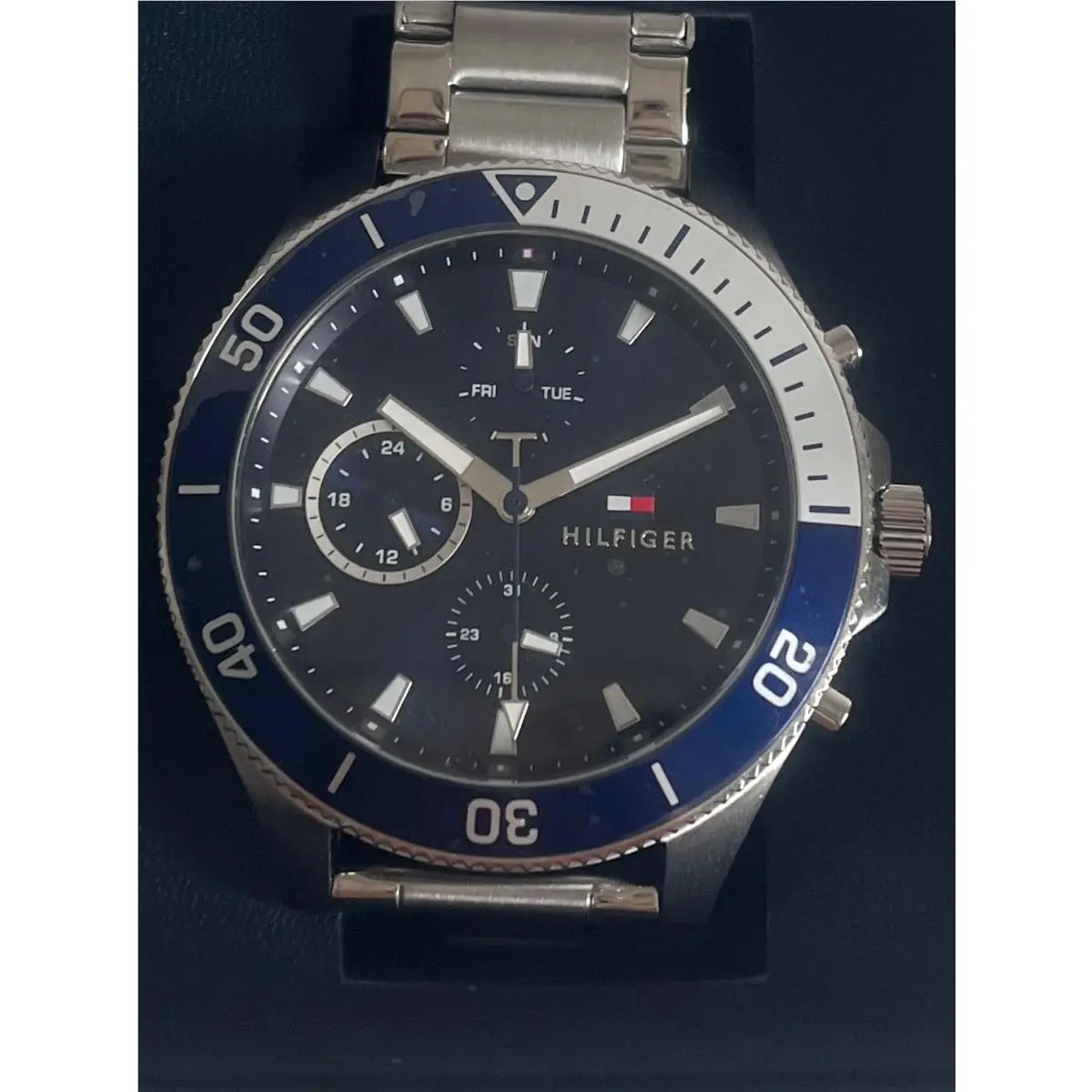 Tommy Hilfiger Mens Wristwatch Larson Classic Stainless Steel Blue 46mm