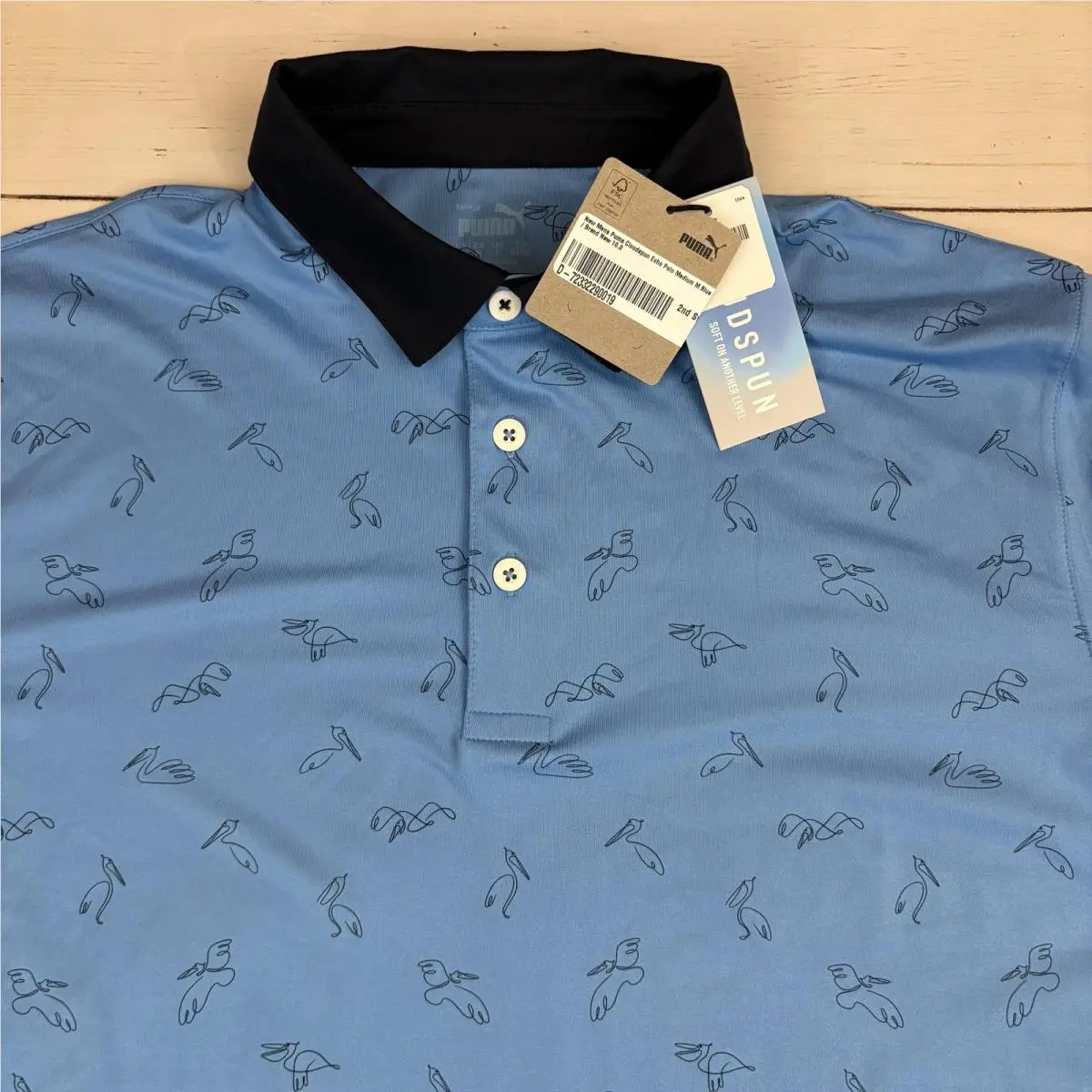 Cloudspun Echo Polo Shirt Mens M Blue Pelican Print Golf Short Sleeve by Puma