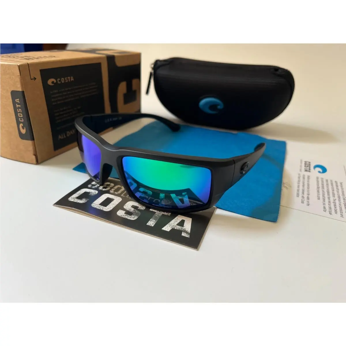 Men`s Pantail Matte Black /green Mirror Polarized Sunglasses 580p by Costa Del Mar
