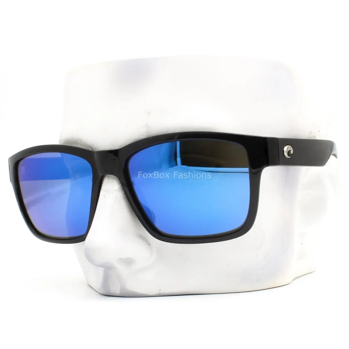 Paunch Sunglasses Shiny Black Blue Polarized Glass Mirror W/case by Costa Del Mar