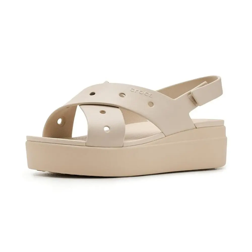 Crocs Brooklyn Slingback Women`s 7 Brown Wedge Heel Cross Strap Sandals GBO3376