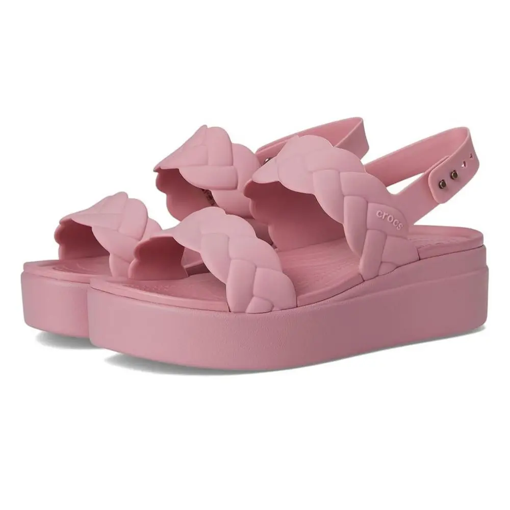 Crocs Brooklyn Woven Upper Low Wedge 40284-77143 Womens 10 Pink Sandals GBO2878 - Pink