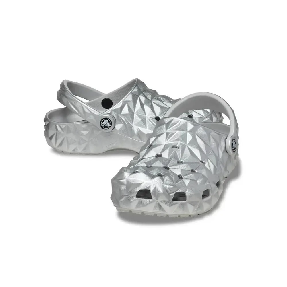 Crocs Classic 210002-040 Clog Women`s 5 M Silver Geometric Slip On Shoes GBO2922