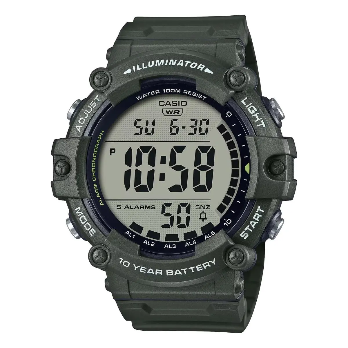 Casio Men`s Oversized Digital Sport Watch with Green Band - AE-1500WHX-3AVCF