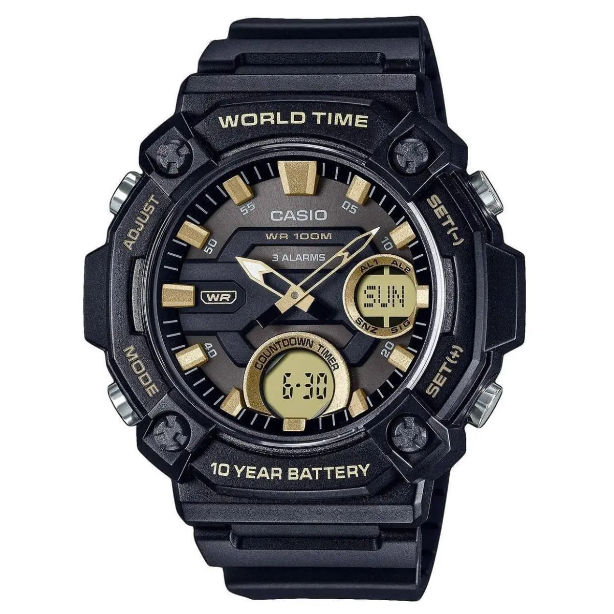 World Time Analog-digital Alarm Timer Quartz AEQ-120W-9AV 100M Mens Watch by Casio