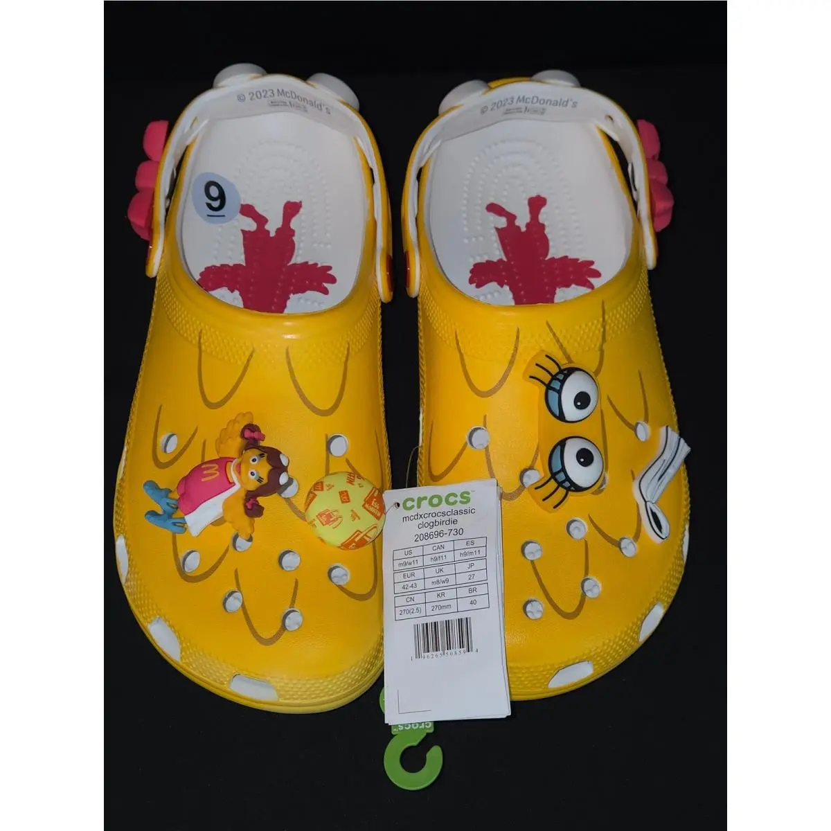 Mcdonalds Crocs Classic Clog Birdie 2023 Yellow Jibbitz Men`s Size 9