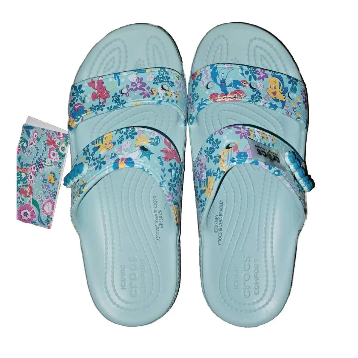 Women`s 8 Disney`s The Little Mermaid Vera Bradley Crocs Slides Ariel