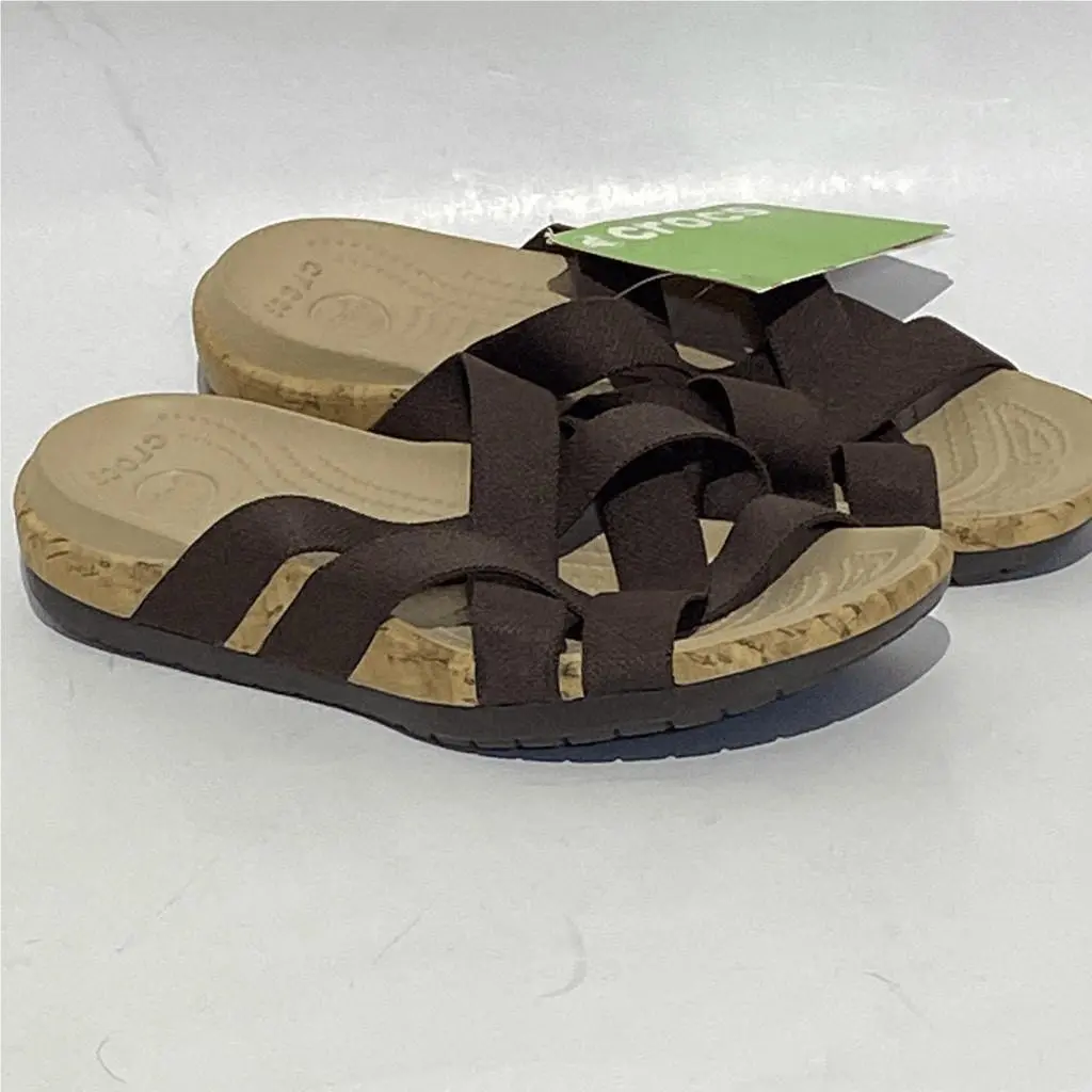 Crocs Women`s Brown Tan Edie Strappy Stretch Criss Cross Sandal Size W6