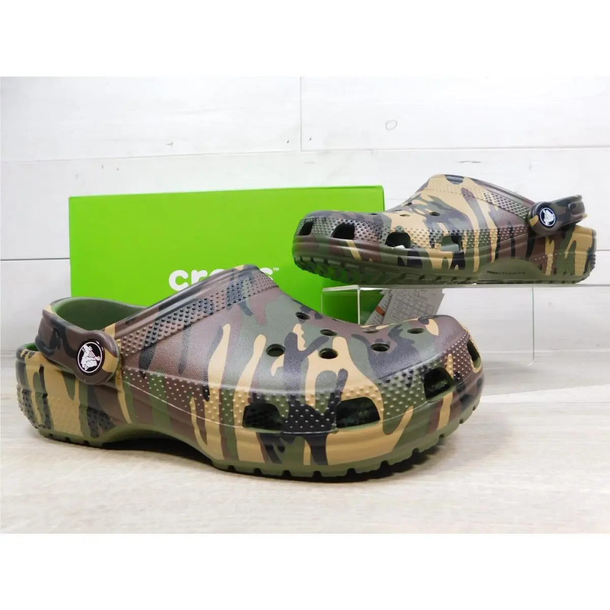 Crocs Classic Camo Clog Army Green Multi Shoes Boys Kid Size J6 Womens 8 Slip On