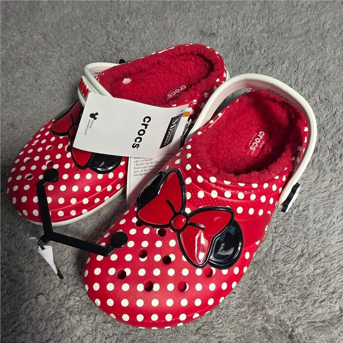 Crocs Minnie Mouse Disney Red Polka Dot Fleece Lined Clogs J3 Girls 3