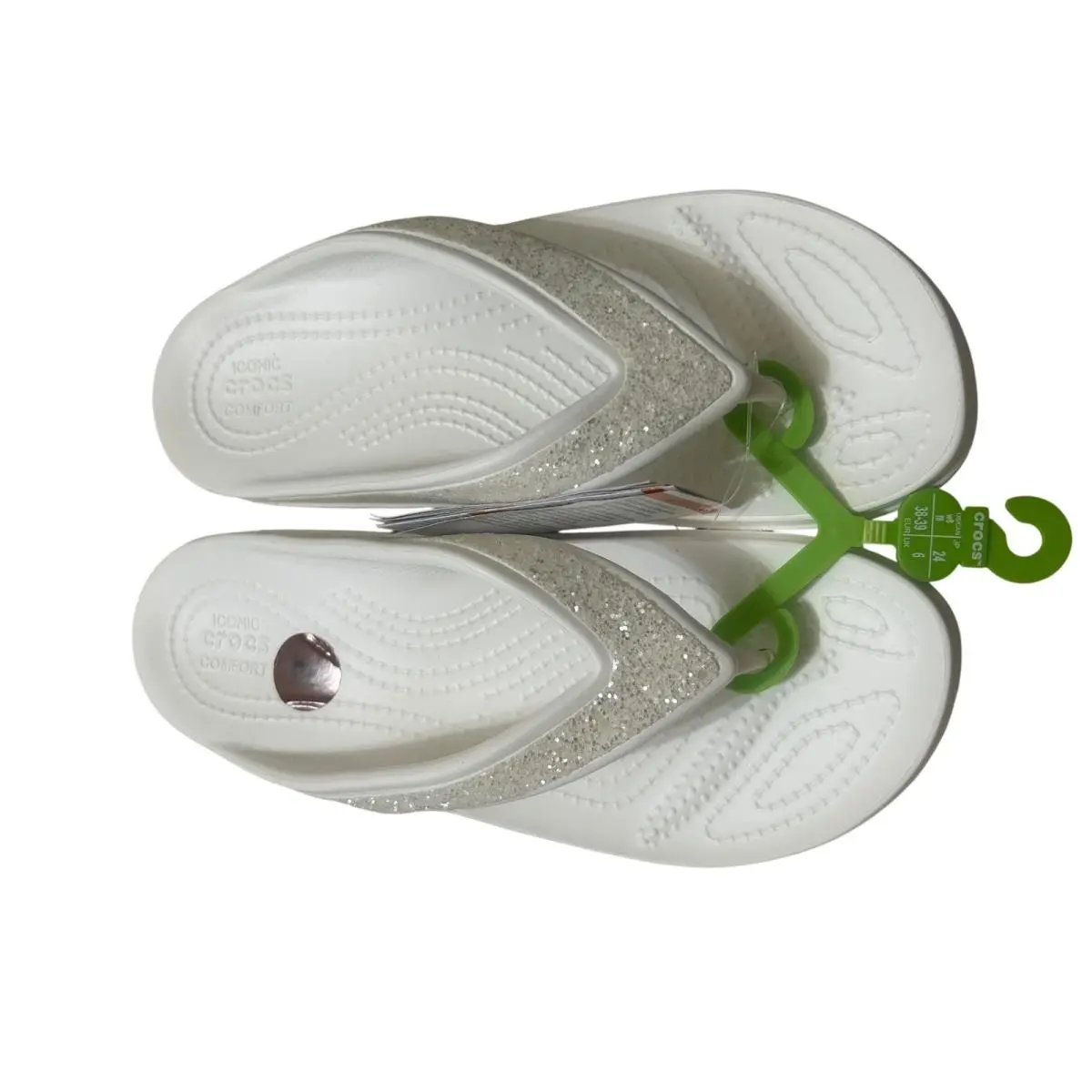 Crocs Kadee II Flip Flops Women 8 White Glitter Straps