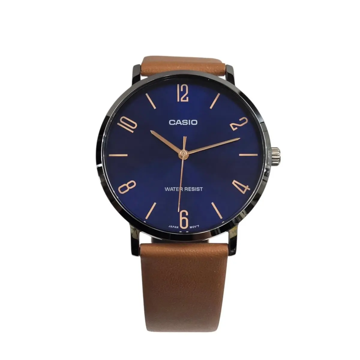 Men`s Analog Watch 3 Hands Large Blue Dial Brown Leather MTP-VT01L-2B2 by Casio