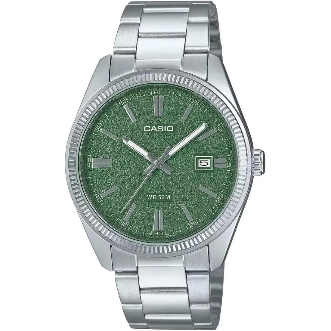 MTP-1302DA-3A Men`s Green Dial Stainless Steel Analog Quartz Watch by Casio