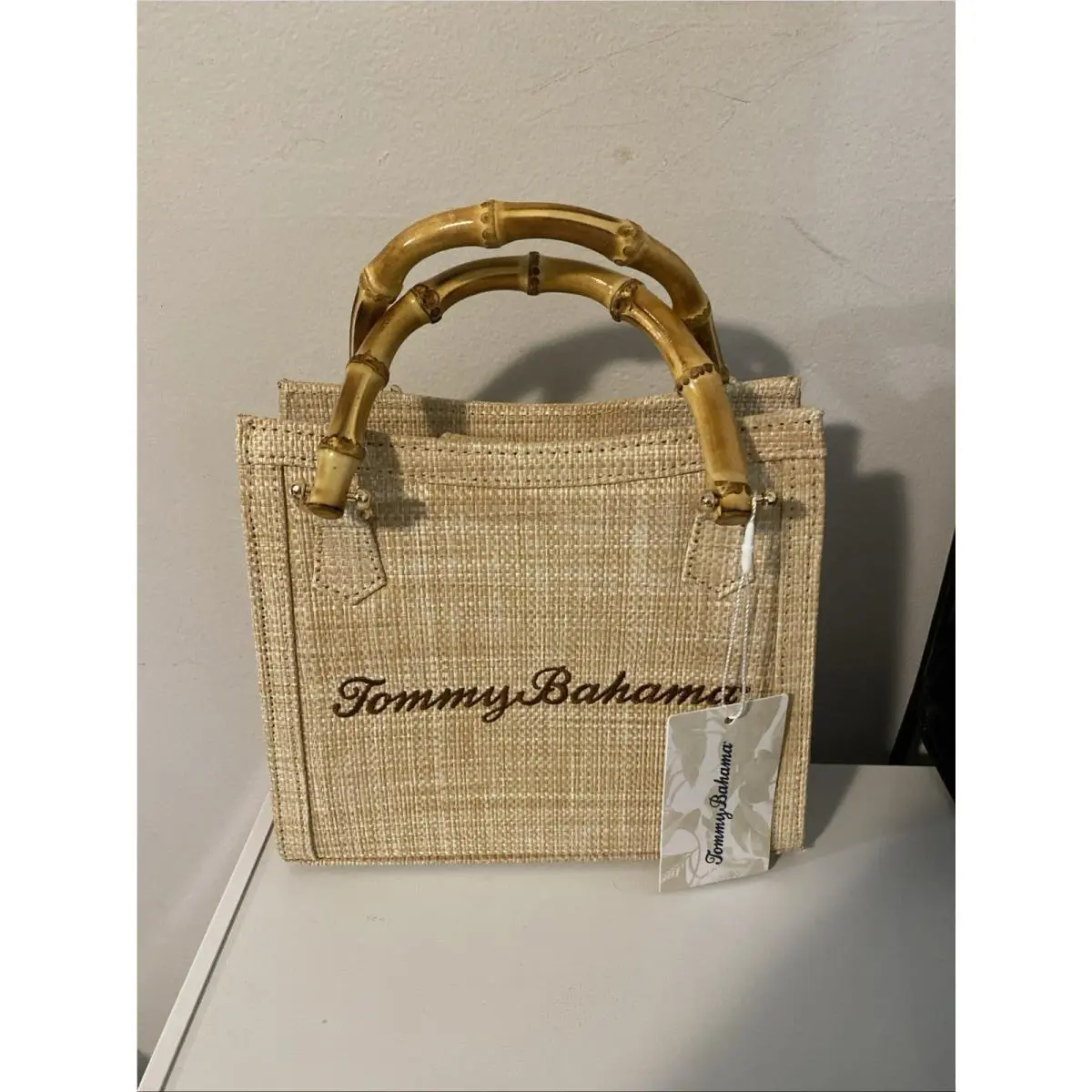 Natural Beige Tote with Bamboo Double Handles Chain Crossbody by Tommy Bahama